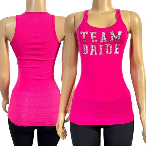 Victorias Secret I Do Bride Collection Ribbed Sequin TEAM BRIDE tank top Pink XS - Picture 4 of 8